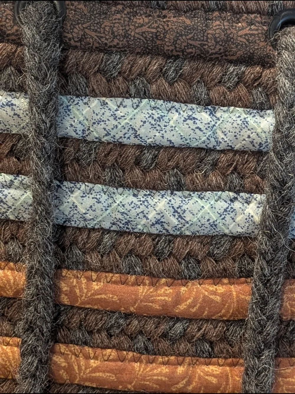 Alpaca Wool Striped Woven Tote in Brown, Orange & Blue. Artisanal. Boho.